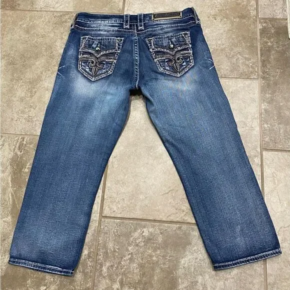 Rock Revival Linne Easy Crop Jeans 29x24 Distressed Stretch Denim EUC - Picture 4 of 14